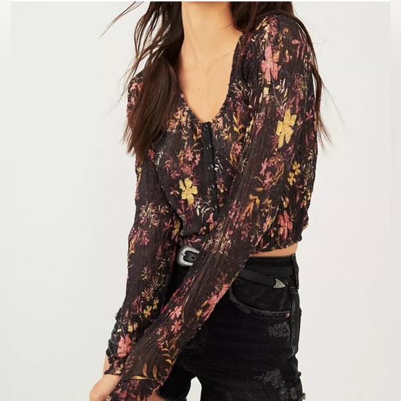 Free People XL floral Angelina top with snaps - Picture 3 of 12